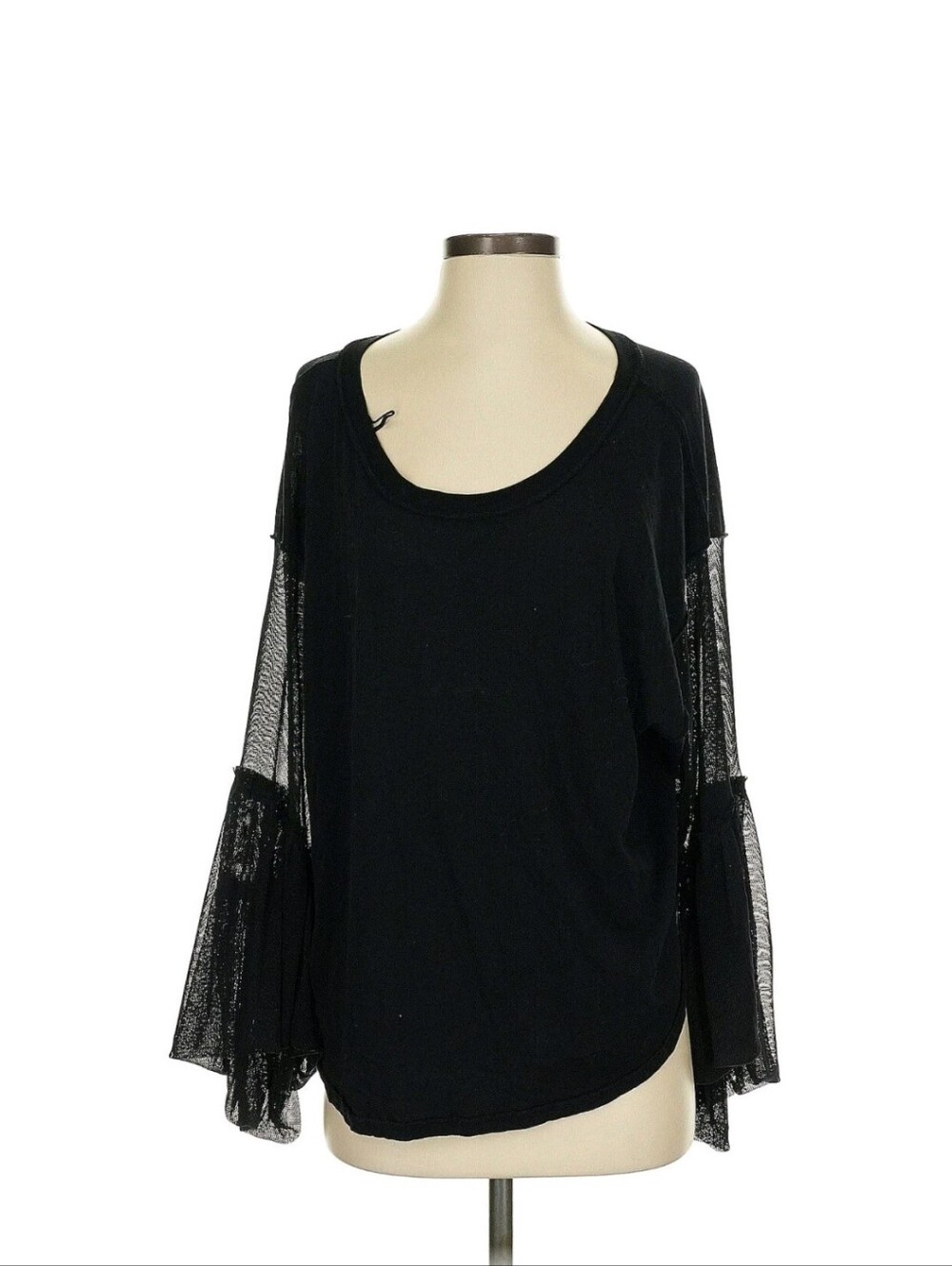 Free People Long Mesh Sleeve Top Black Sz Xs.  Oversized